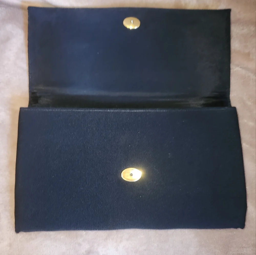 Vintage Y2K Black Fabric Clutch W/Black Glitter Flap